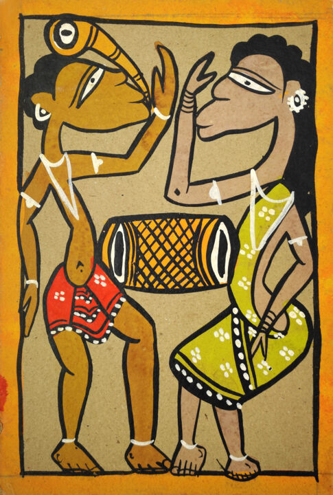 绘画 标题为“santhal  Pattachitr…” 由Minmoy Das, 原创艺术品, 水彩