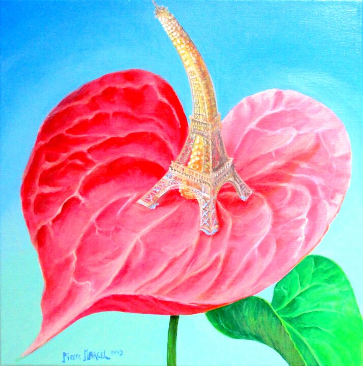 Paris Fleur Anthurium, Tour Eiffel 绘画, 15.8x15.8 in