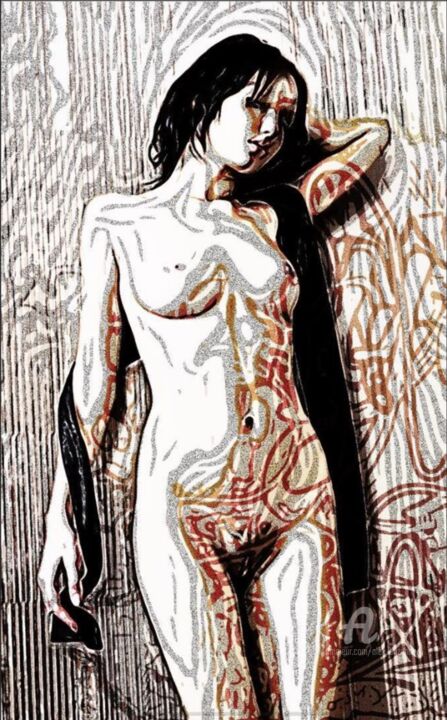 Digital Arts titled "Nude with scarf" by Alex Buzunov, Original Artwork, Photo Montage