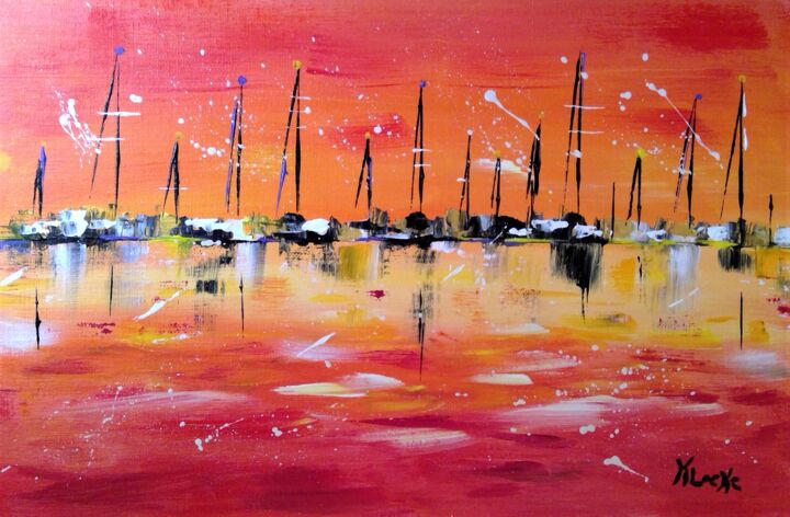 chaleur d'été sur le port 绘画, 10.6x16.1 in