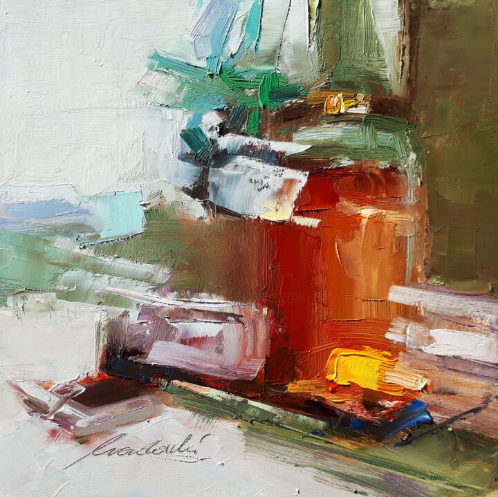 Painting titled "Abstraction with ho…" by Kazimierz Mordarski, Original Artwork, Oil