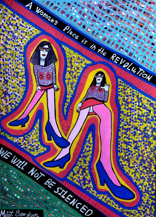 Female empowerment Israeli modern artist Mirit Ben-Nun 绘画, 59.1x39.4 in