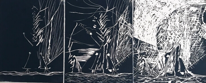 Gravures & estampes intitulée "3 en 1" par Sophie Le Tellier, Œuvre d'art originale, Linogravures