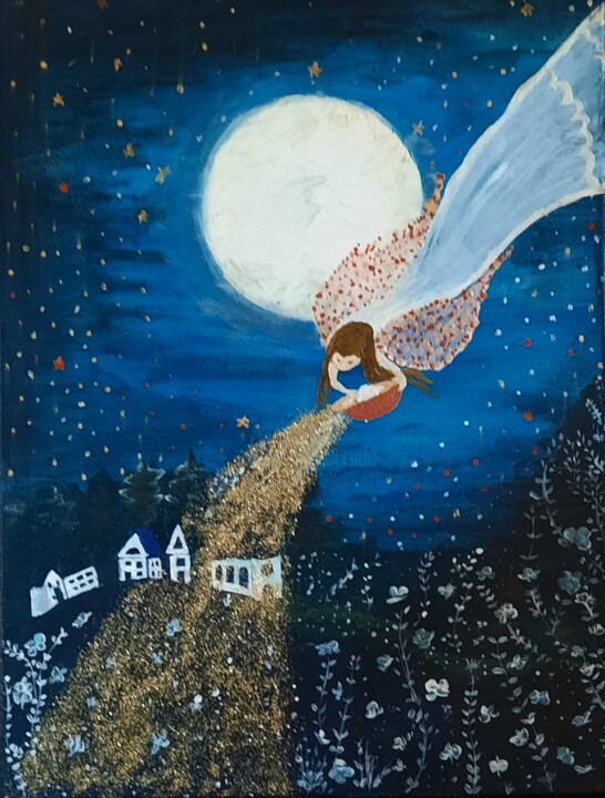 Painting titled "MON RÊVE A MOI." by Grotenclaes-Mergiotti Marie-Claire, Original Artwork, Acrylic Mounted on Wood Stretcher…