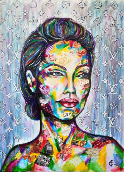 Angelina Jolie. 绘画, 31.5x23.6 in