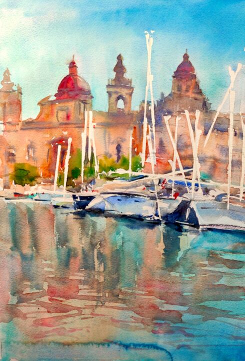 Valletta harbour, Malta 绘画, 16x12 in