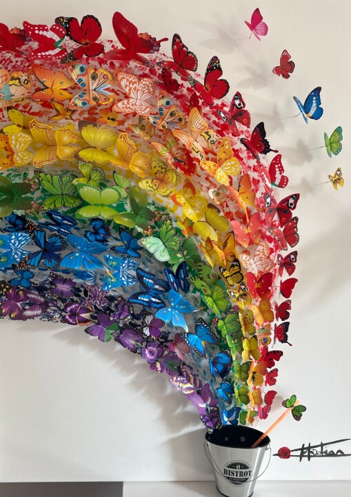 Envol de papillons 绘画, 39.4x28.7 in