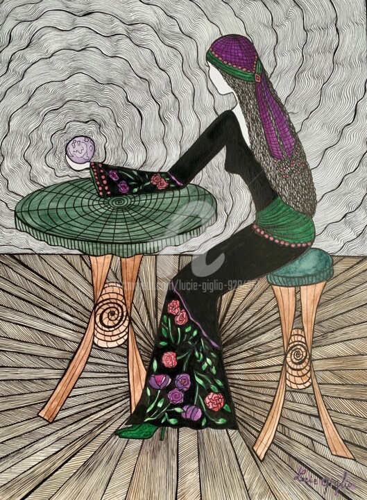 Dessin intitulée "Comme une boule 🔮 d…" par Lucie Giglio, Œuvre d'art originale, Aquarelle