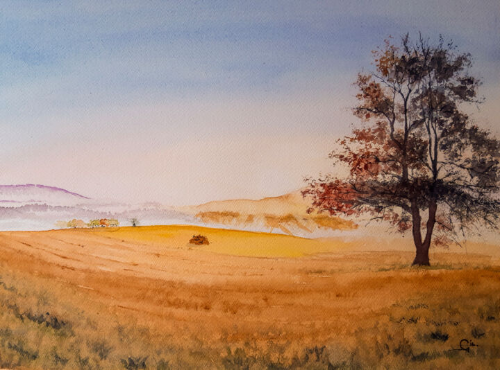 绘画 标题为“Coucher de soleil a…” 由Gilles Mathieu, 原创艺术品, 水彩