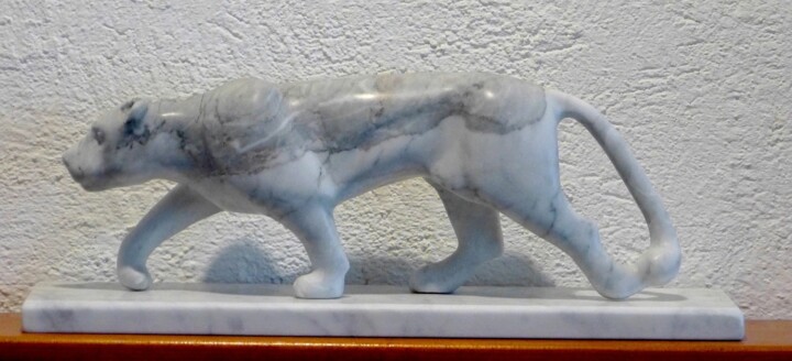 Carrara Marble Wild Animal - Panthera 2 雕塑, 4.3x13.8 in