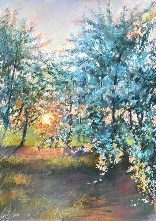 Blooming at sunset / Floraison au coucher du soleil Drawing, 21.7x15.2 in