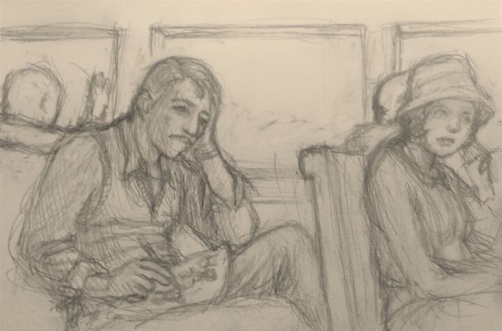 On the Train to Glendale 图画, 6x8 in