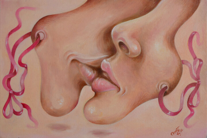 "The kiss" 绘画, 7.9x11.8 in