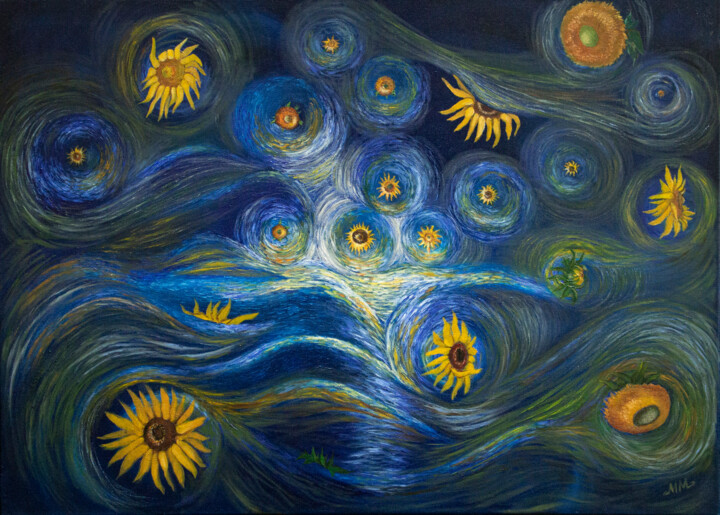 Sunflowers Night 绘画, 25.6x35.8 in
