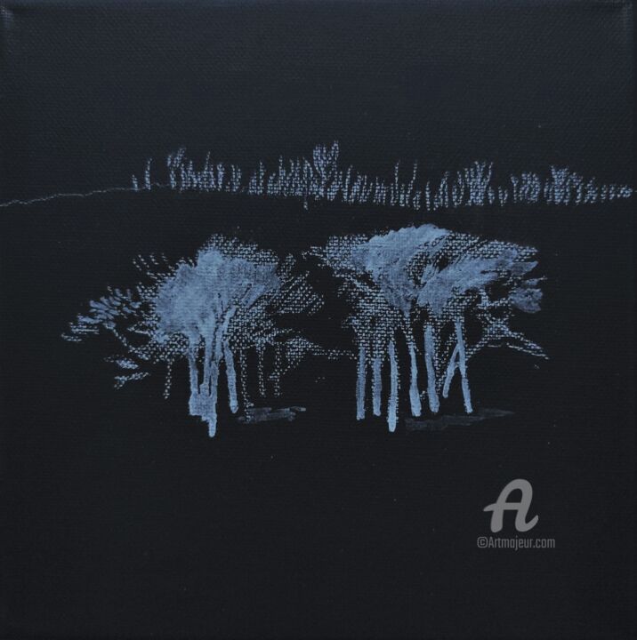 Trees at midnight 그림, 7.9x7.9 in