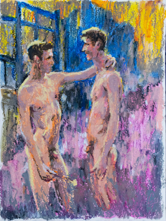 Drawing titled "Friendly conversasi…" by Sergey Sovkov, Original Artwork, Pastel