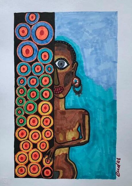 'Tenda Afrikana' 绘画, 18.9x13 in
