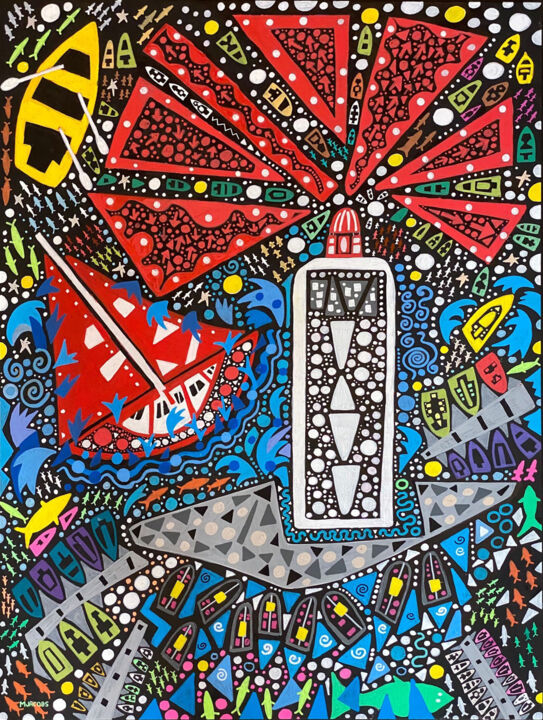 Peinture intitulée "Sète Lighthouse" par Mike Jacobs, Œuvre d'art originale, Acrylique Monté sur Panneau de bois