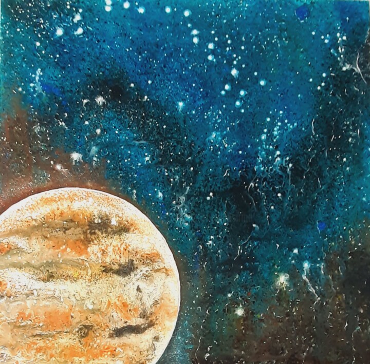 planète orange dans la nébuleuse noire 图画, 19.7x19.7 in