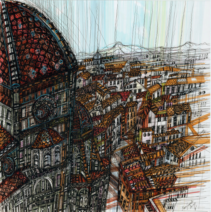 Florence Cathedral. View from Window 绘画, 19.7x19.7 in
