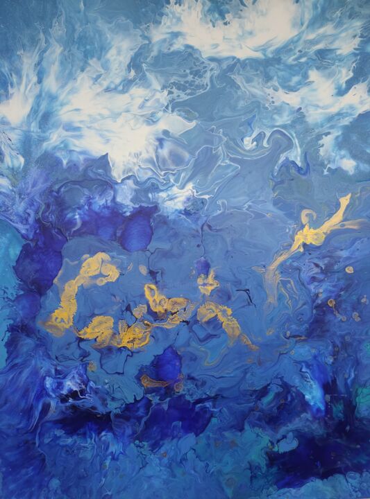 Schilderij getiteld "Ocean's magnificenc…" door Vafa Majidli, Origineel Kunstwerk, Acryl Gemonteerd op Frame voor houten bra…