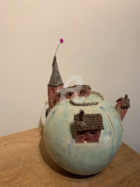 Sculpture titled "Église au clocher t…" by D.J.Sculpteur, Original Artwork, Terra cotta