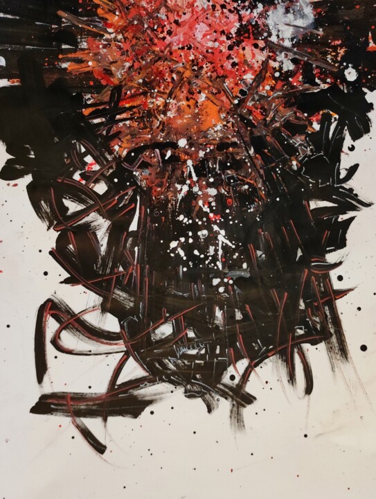 DESSIN ACRYLIQUE SUR PAPIER 224 G 2021/red2 图画, 12.6x9.5 in