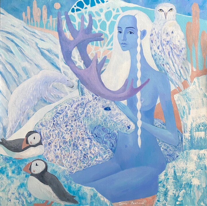 ATLANTIS. Acrylic painting, Blue, White, Snow, Polar Bear 绘画, 36x36 in