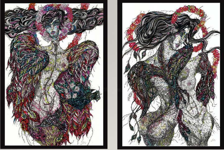 Sirin&Alkonost 绘画, 39.4x55.1 in