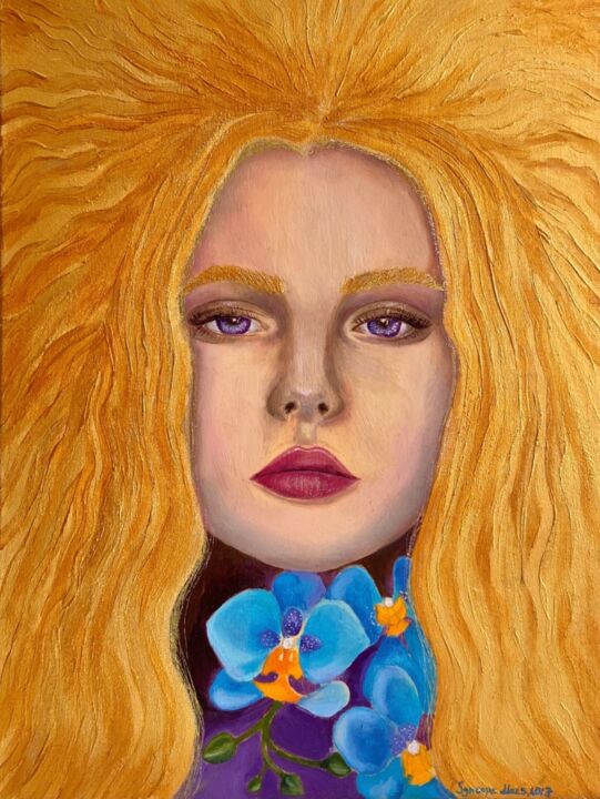 Radiant (miniature with orchids) 绘画, 11.8x8.9 in