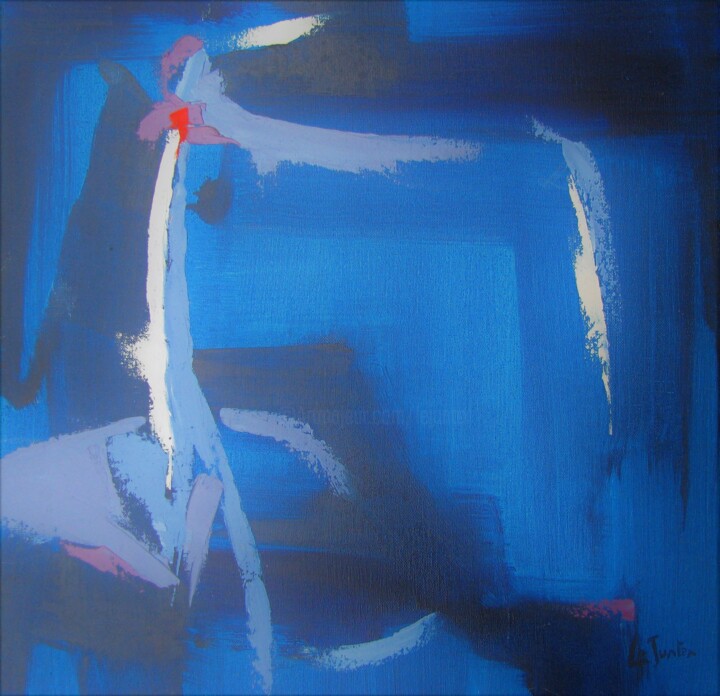 Peinture intitulée "Fantaisie en bleu" par Jean-Noël Le Junter, Œuvre d'art originale, Huile Monté sur Châssis en bois