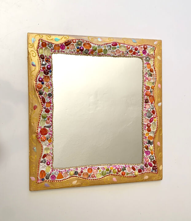 miroir mosaïque et peinture " or perlé" 设计, 14.6x15.8 in