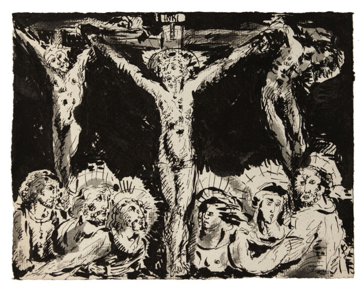 Dessin intitulée "Crucifixion" par Marcel Mariono, Œuvre d'art originale, Encre