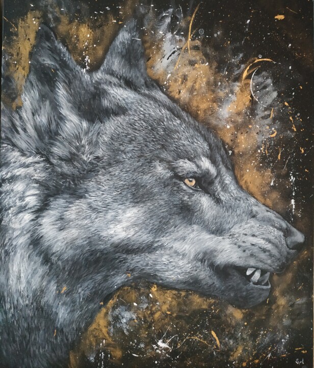 Loup gris 绘画, 21.7x18.1 in