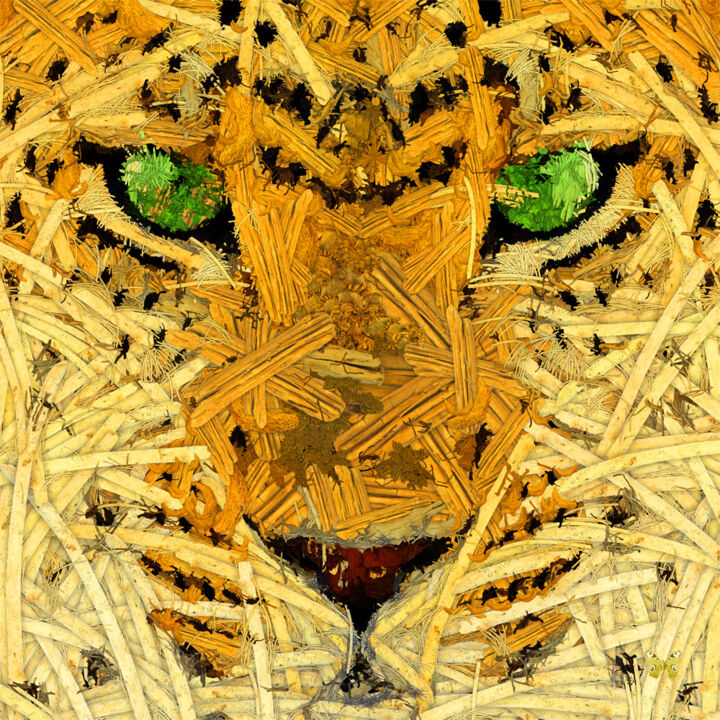 Arts numériques intitulée "Leopard Out Of Wood…" par Frédéric Durieu & Nathalie Erin, Œuvre d'art originale, Travail numériq…