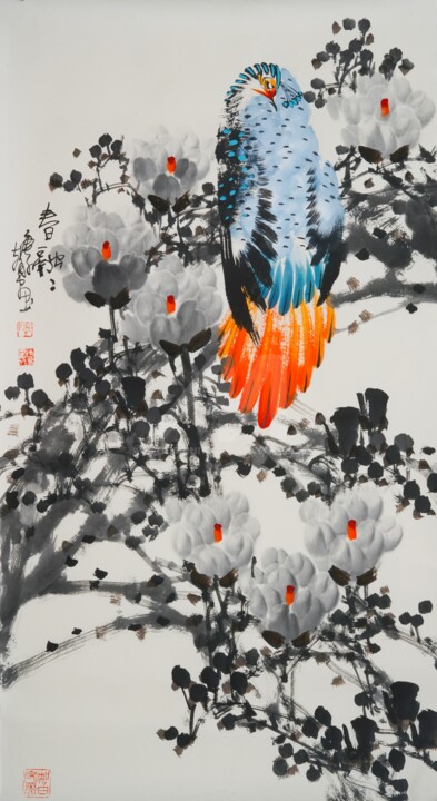 Painting titled "Spring in harmony 春…" by Dayou Lu, Original Artwork, Pigments