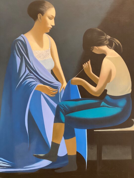 Peinture intitulée "À la couture" par Alexei Bazanov, Œuvre d'art originale, Huile Monté sur Châssis en bois
