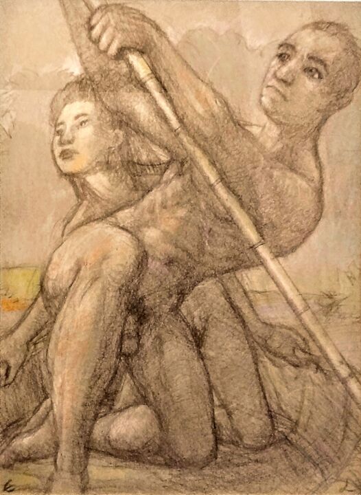 Escape by Boat 图画, 12x9 in