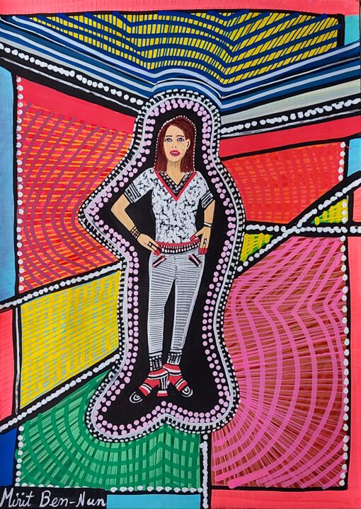 Woman jewish painting original modern art Mirit Ben-Nun 绘画, 13.8x9.8 in