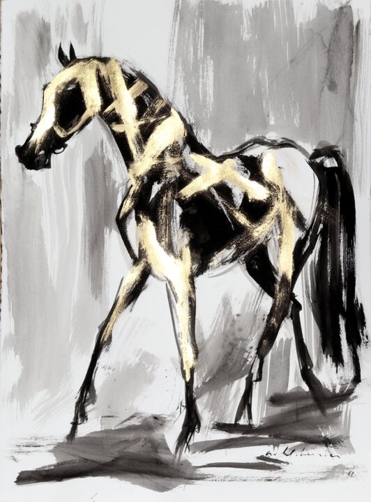 Mon beau cheval arabe Pangaré or 绘画, 29.9x22.1 in