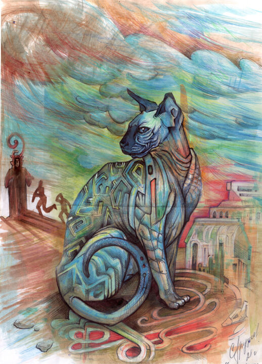 Рисунок под названием "кот" - Konstantin Gruznev, Подлинное произведение искусства, Шариковая ручка