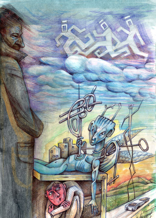 Рисунок под названием "богомол" - Konstantin Gruznev, Подлинное произведение искусства, Цветные карандаши