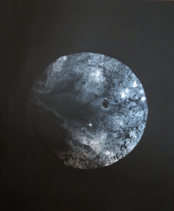 Peinture intitulée "Tout, et la lune.…" par Clau Redier-Clément, Œuvre d'art originale, Encre Monté sur Châssis en bois