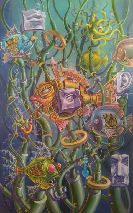 Steampunk Aquarium 绘画, 31.5x19.7 in