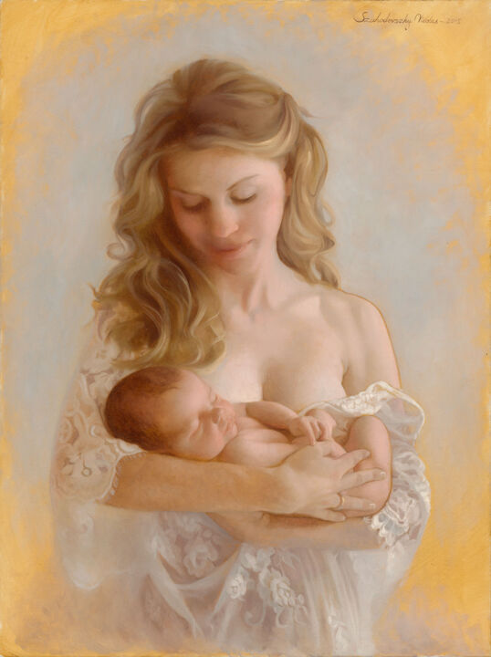 Painting titled "Divine Light of Mot…" by Nicolas Szuhodovszky, Original Artwork, Oil