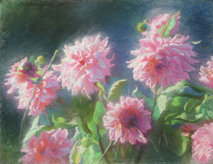 Painting titled "Ethereal Radiance:…" by Nicolas Szuhodovszky, Original Artwork, Pastel Mounted on Cardboard