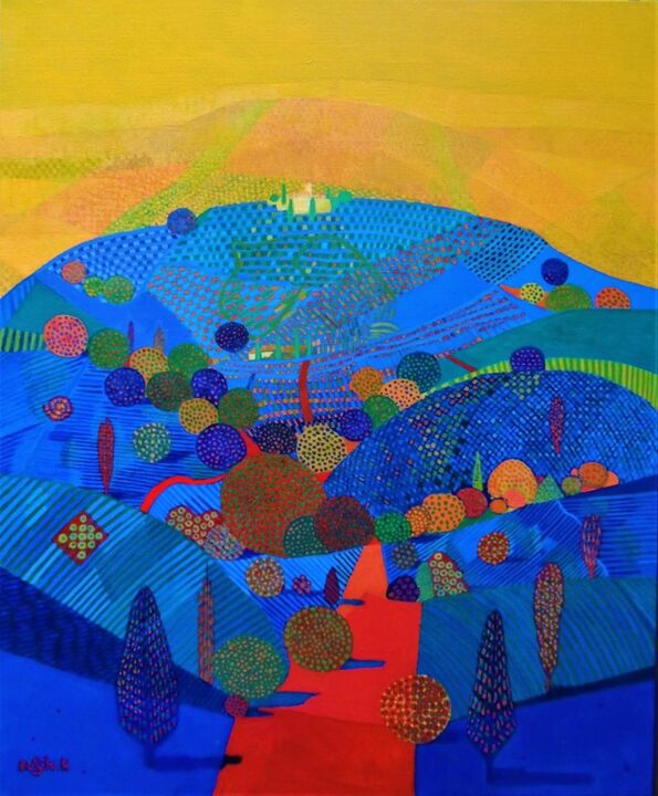 Painting titled "Par monts et par va…" by Basile Kalaïdjoglou, Original Artwork, Oil