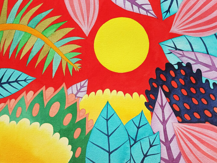 Pittura intitolato "Tropical Eden n.1" da Veronika Demenko, Opera d'arte originale, Acquarello