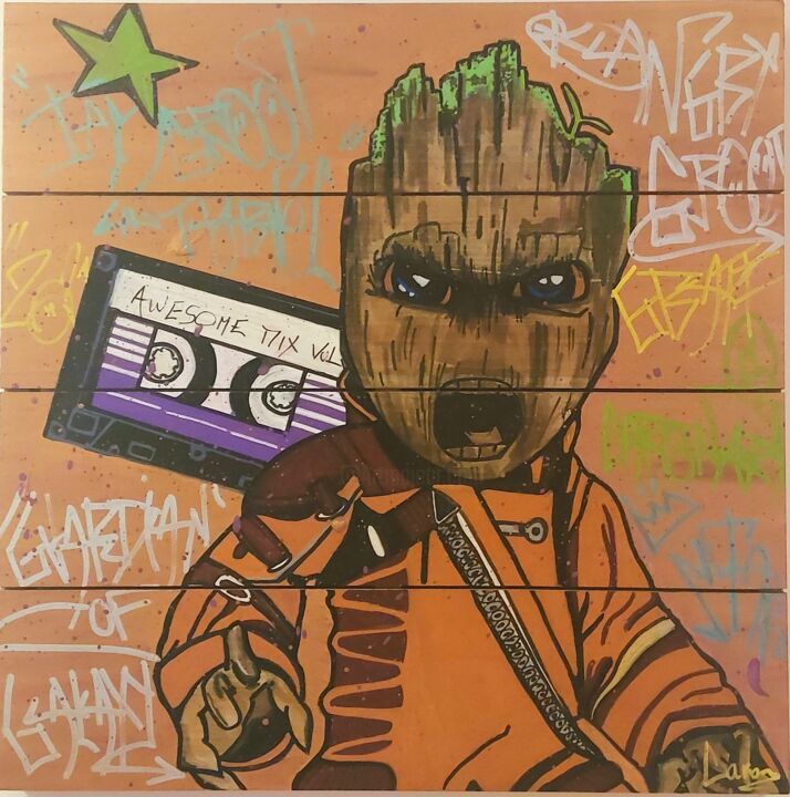 Oeuvre street art "I am Groot" 绘画, 15.8x15.8 in