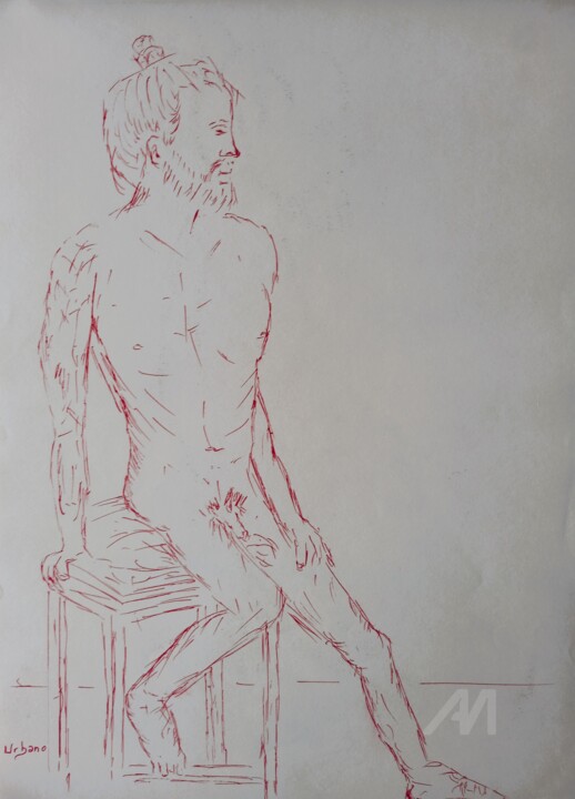 Dessin au stylo rouge. 图画, 16.1x11.8 in